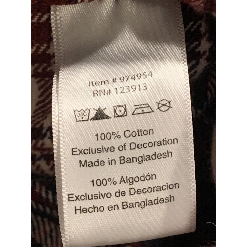 JACHS Flannel Button Up Mens Shirt Size XL Plaid Cotton Burgundy Long Sleeve - Picture 5 of 5